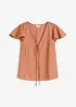 Blus med volangärmar i  glansigt material, bonprix