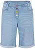 Bekväma stretchiga jeansbermudas med broderi och bekväm midja, bonprix
