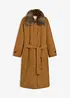 Vadderad trenchcoat med avtagbar fuskpälskrage, bonprix
