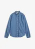 Jeansblus med volanger i ekologisk bomull, bonprix