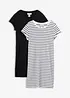 Jerseyklänning i bomull med sprund i sidorna (2-pack), bonprix