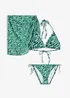 Bikini och sarong i baddräktsmaterial (3 delar), bonprix