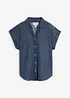 Kortärmad jeansblus med linneandel, bonprix