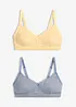 Vadderad bralette utan bygel med hålstickat mönster, av ekologisk bomull (2-pack), bonprix