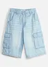 Långa jeansshorts med reglerbar midja, Baggy Fit, bonprix