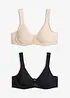 T-shirtbehå med bygel, bomull och spets (2-pack), bonprix