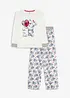 Pyjamas av ekologisk bomull med flanellapplikation (2 delar), bonprix