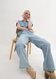 Kortärmad jeansblus med linneandel, bonprix