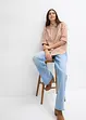 Rutig oversized blus med puffärmar, bonprix