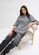 Rutig oversized blus med puffärmar, bonprix
