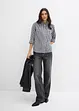 Rutig oversized blus med puffärmar, bonprix