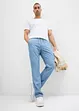 Tunna dra-på jeans med lin, Straight Regular Fit, bonprix