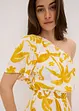 Mönstrad one shoulder-klänning i viskos med struktur, bonprix