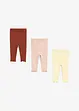 Ribbstickade leggings i ekologisk bomull med volanger för bebisar (3-pack), bonprix