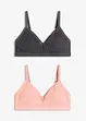 Vadderad bralette utan bygel med ekologisk bomull (2-pack), bonprix