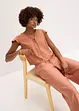 Blus med volangärmar i  glansigt material, bonprix
