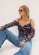 Cold shoulder-topp i tunn mesh, bonprix