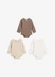 Långärmad body av ren bomull, justerbar längd (3-pack), bonprix