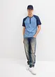 T-shirt med kort knappslå, av ekologisk bomull med tvättade effekter, bonprix