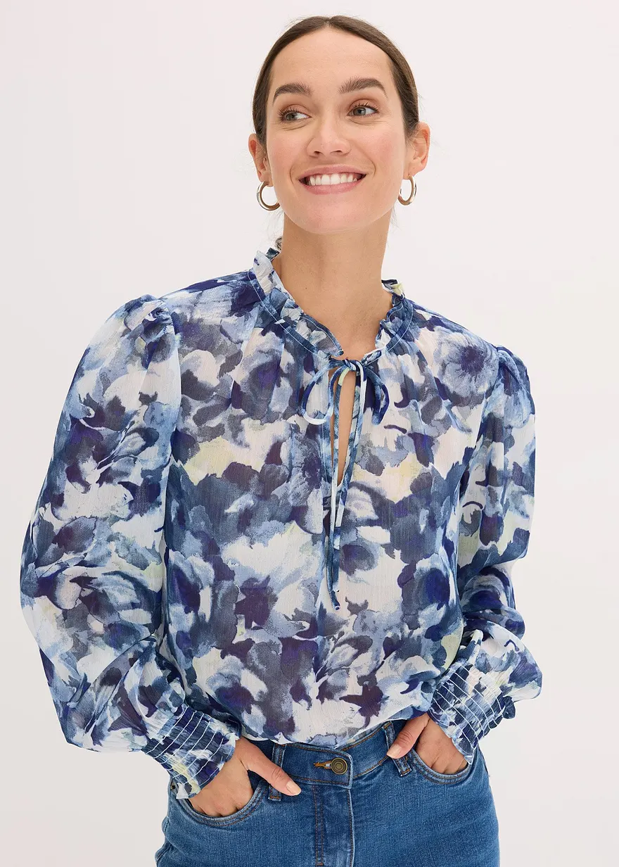 Bonprix Patterned Chiffon Blouse - Blue Floral