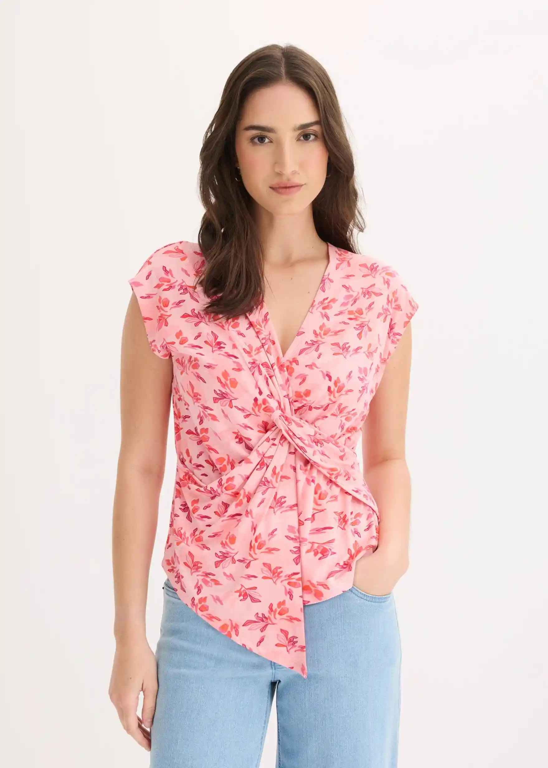 Bonprix Women's Top with Knot Detail - Pink Floral