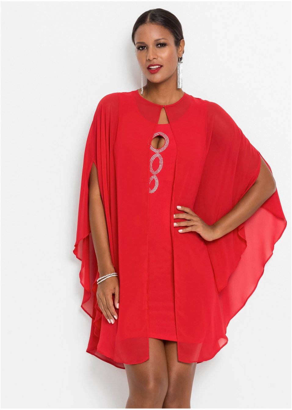 Mellanlång klänning med applikationer röd - BODYFLIRT boutique köp online - bonprix.se